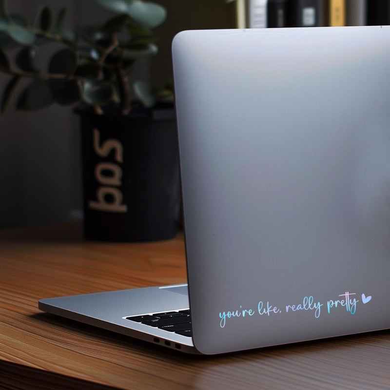 WCDHOR 2 x You Are Like Really Pretty Rearview Mirror Decal Water Bottle Stickers Affirmation Reminder Sticker Laptop Bumper Sticker Tumbler Vinyl Sticker Car Mirror Decal F (You're Pretty, Holographic Opal) - Image 2